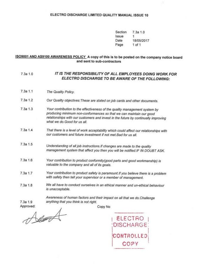 Electro-Discharge - Awareness Policy